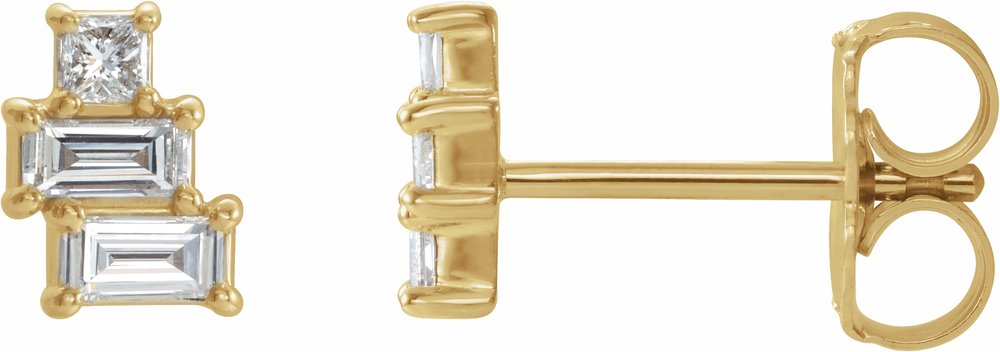 14K Yellow Gold 1/4 CTW Natural Diamond Geometric Cluster Earrings