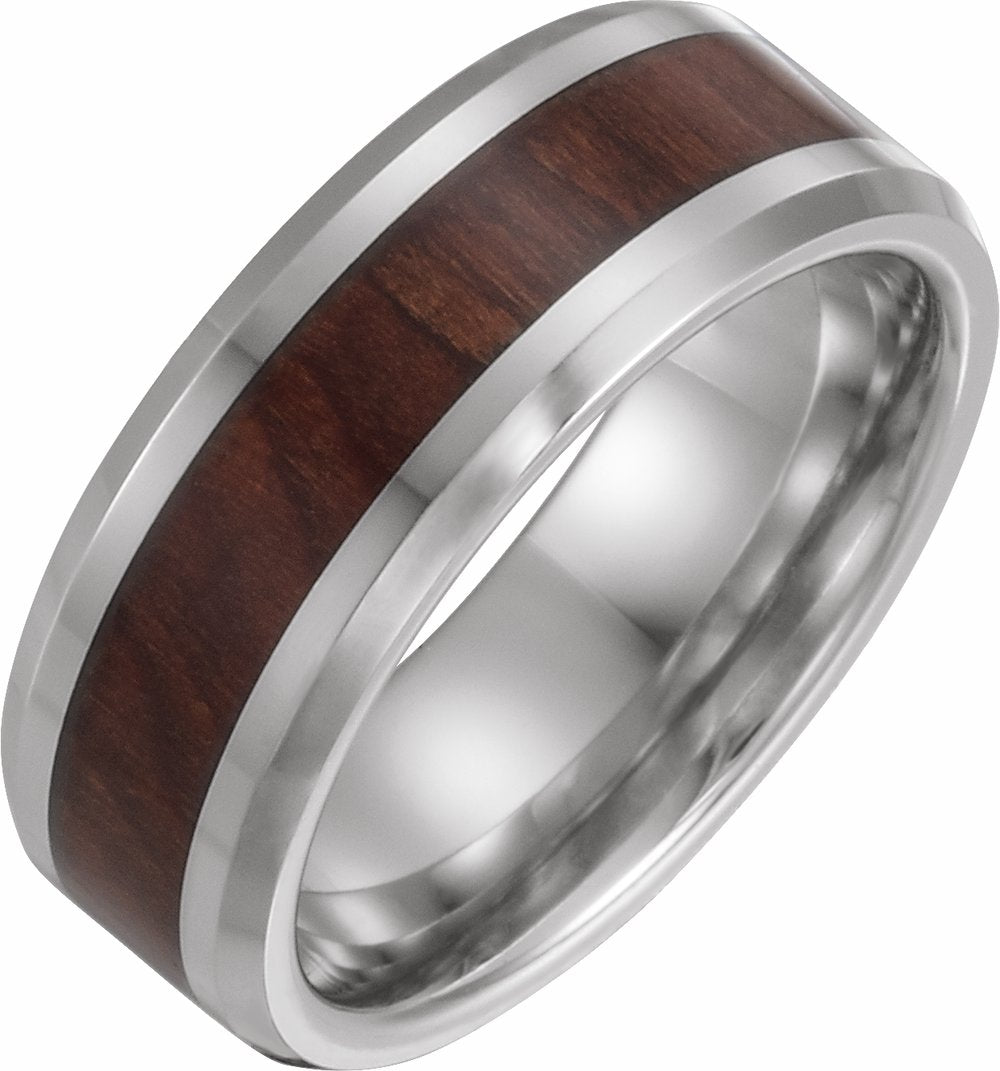 Cobalt 8 mm Beveled-Edge Manmade Wood Inlay Comfort-Fit Band Size 7.5