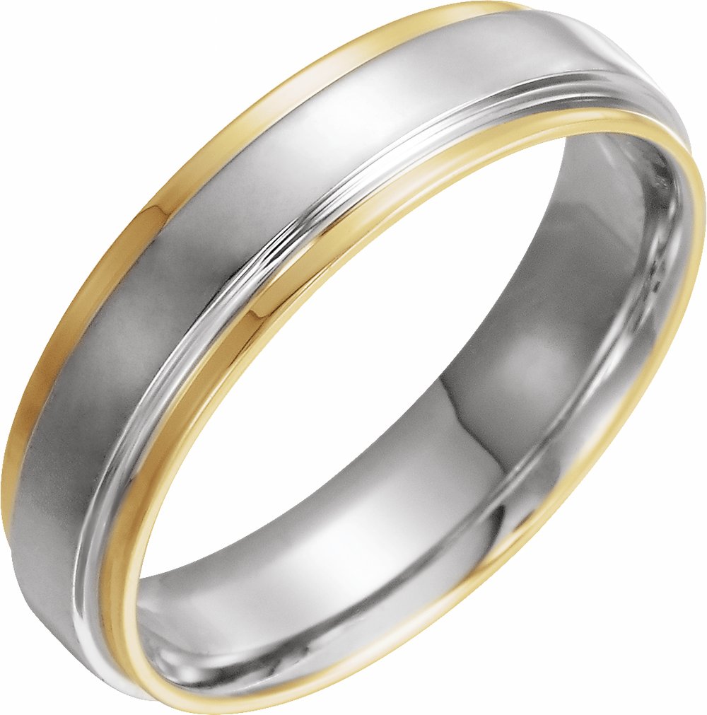 14K Yellow/White Gold Inlay 5.5 mm Flat Comfort-Fit Band Size 11