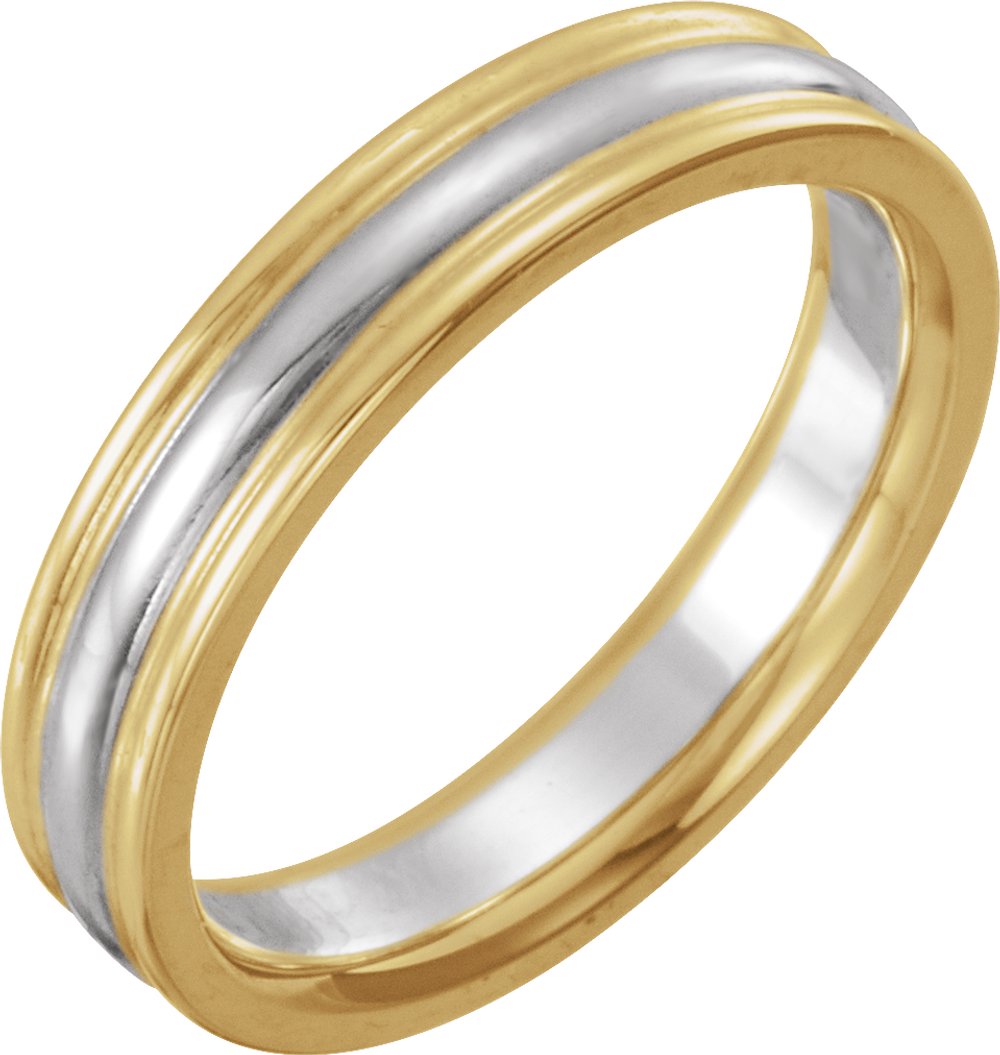 14K Yellow/White/Yellow 4 mm Grooved Comfort-Fit Half Round Band Size 7