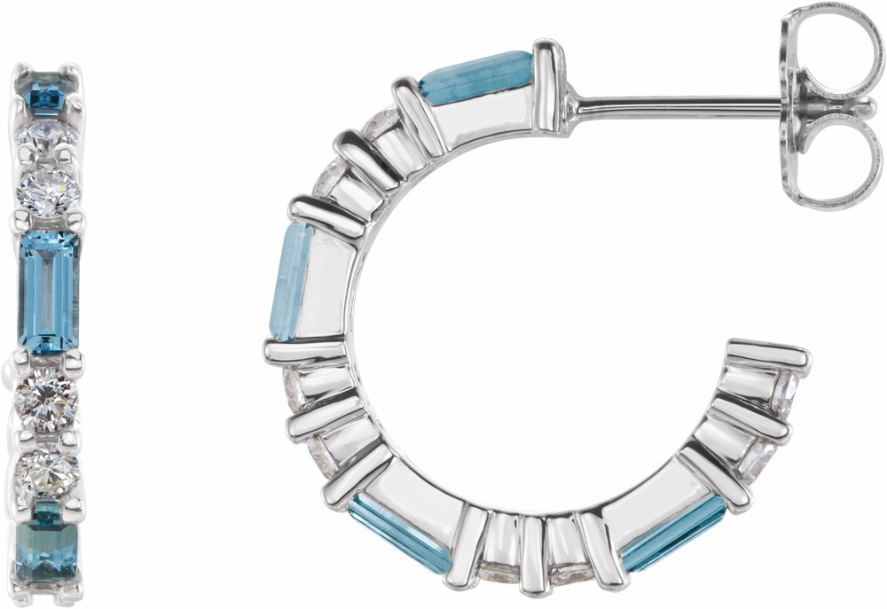 14K White Natural Aquamarine & 1/2 CTW Natural Diamond 17.2 mm Hoop Earrings