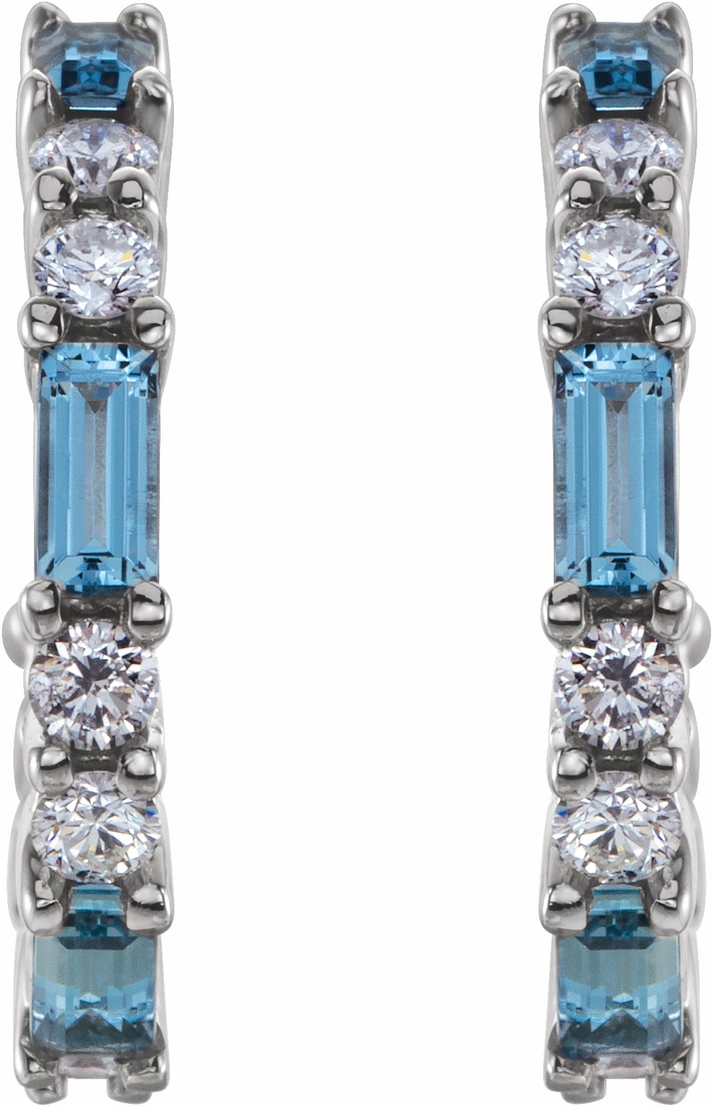 14K White Natural Aquamarine & 1/2 CTW Natural Diamond 17.2 mm Hoop Earrings