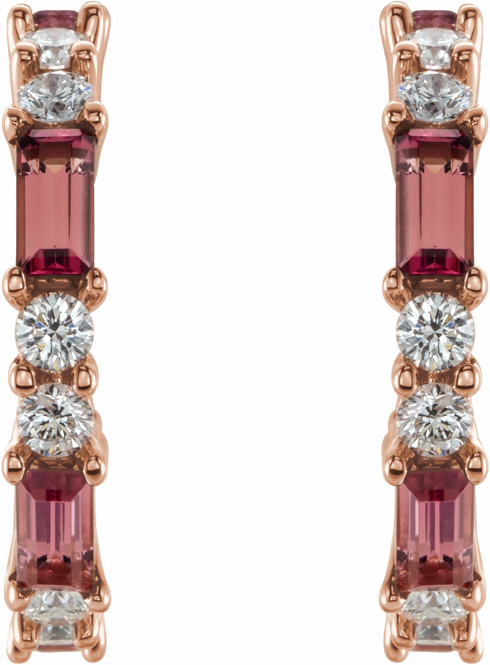 14K Rose Natural Pink Tourmaline & 1/2 CTW Natural Diamond Earrings