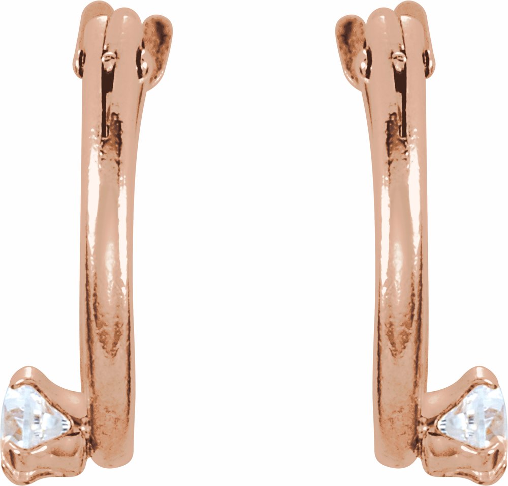 14K Rose Imitation White Cubic Zirconia 10.5 mm Hoop Earrings