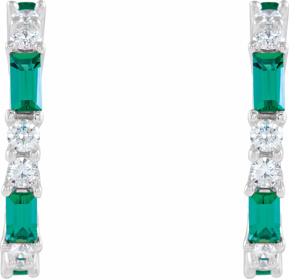 14K White Gold Lab-Grown Emerald & 1/2 CTW Natural Diamond 17.2 mm Hoop Earrings