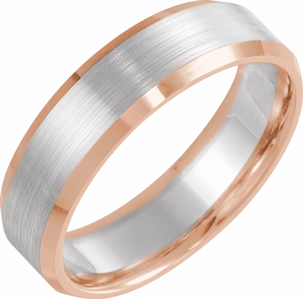 14K Rose/White/Rose 6 mm Beveled-Edge Comfort-Fit Flat Band Size 10