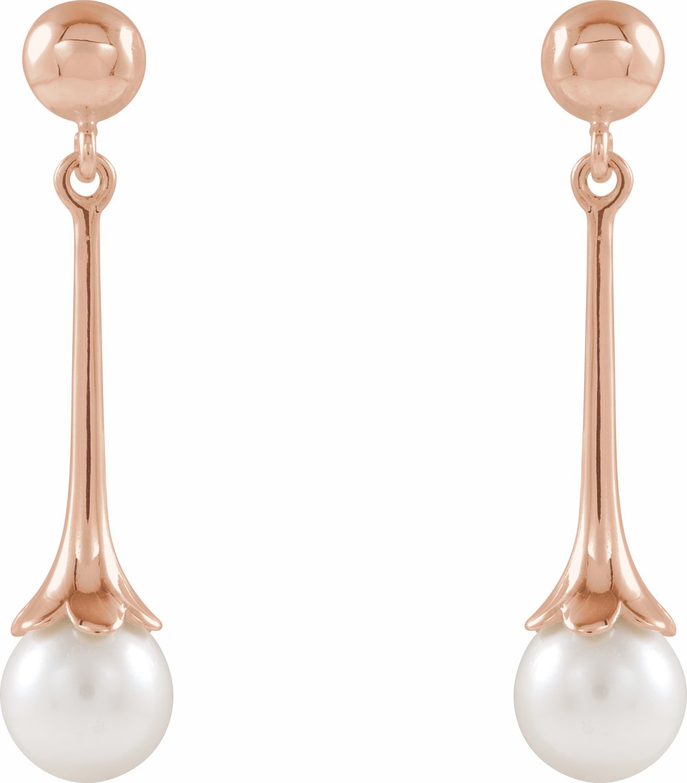 14K Rose Cultured White Freshwater Pearl Earrings