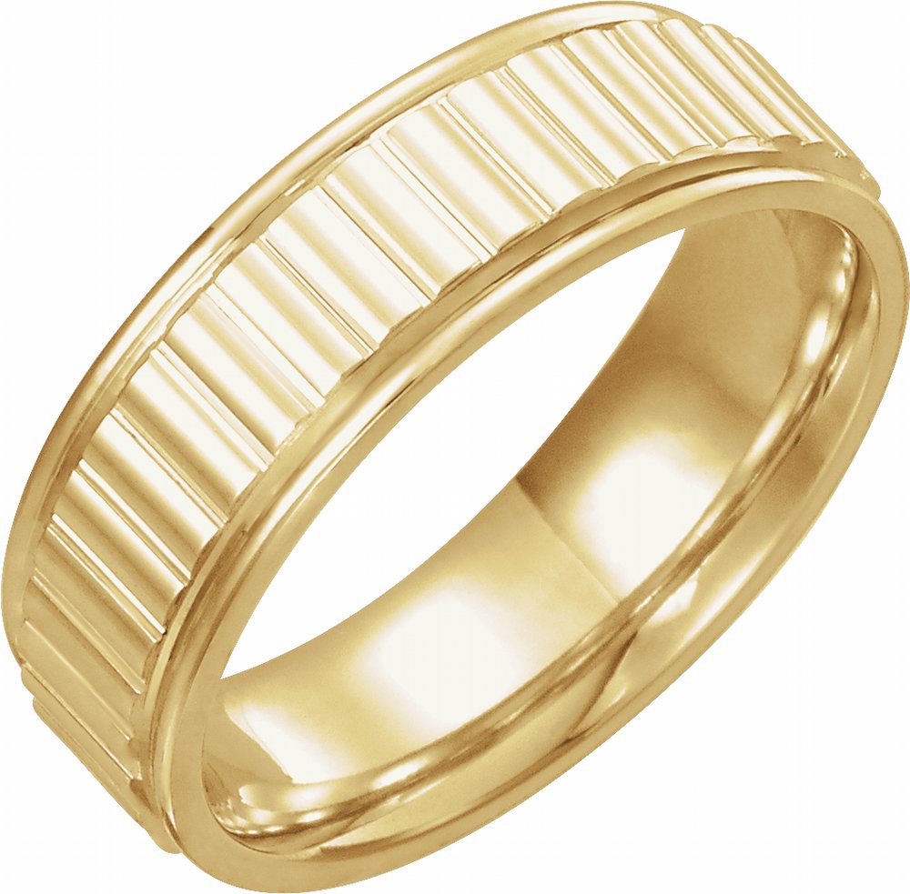 10K Yellow Gold 6 mm Stepped-Edge Grooved Flat Band Size 10.5