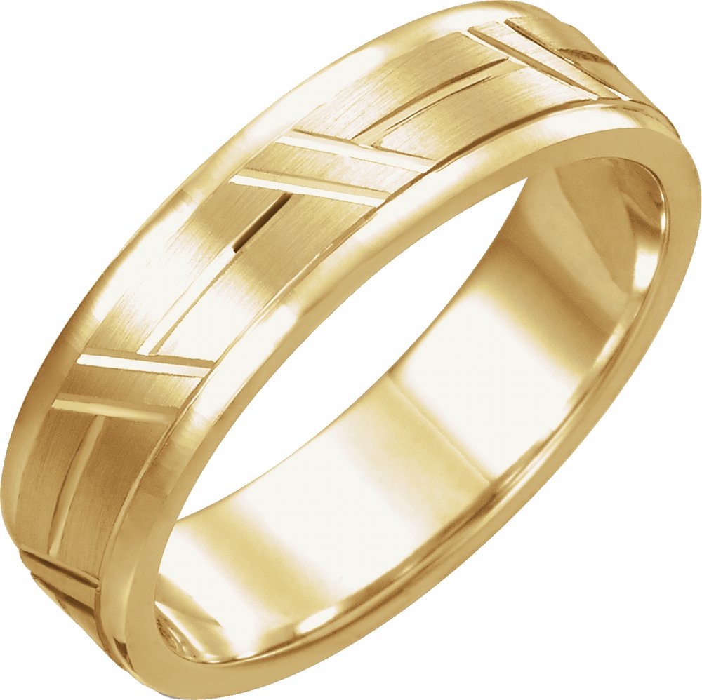 14K Yellow Gold 6 mm Diagonal Grooved Flat Band Size 8