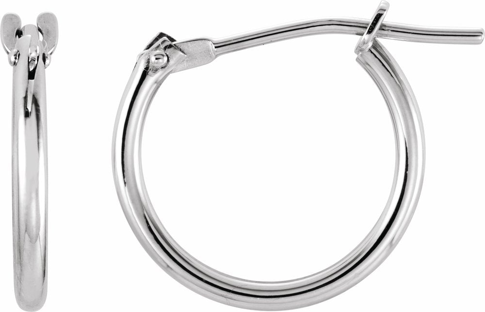 14K White Gold Youth Hinged 12.5 mm Hoop Earrings