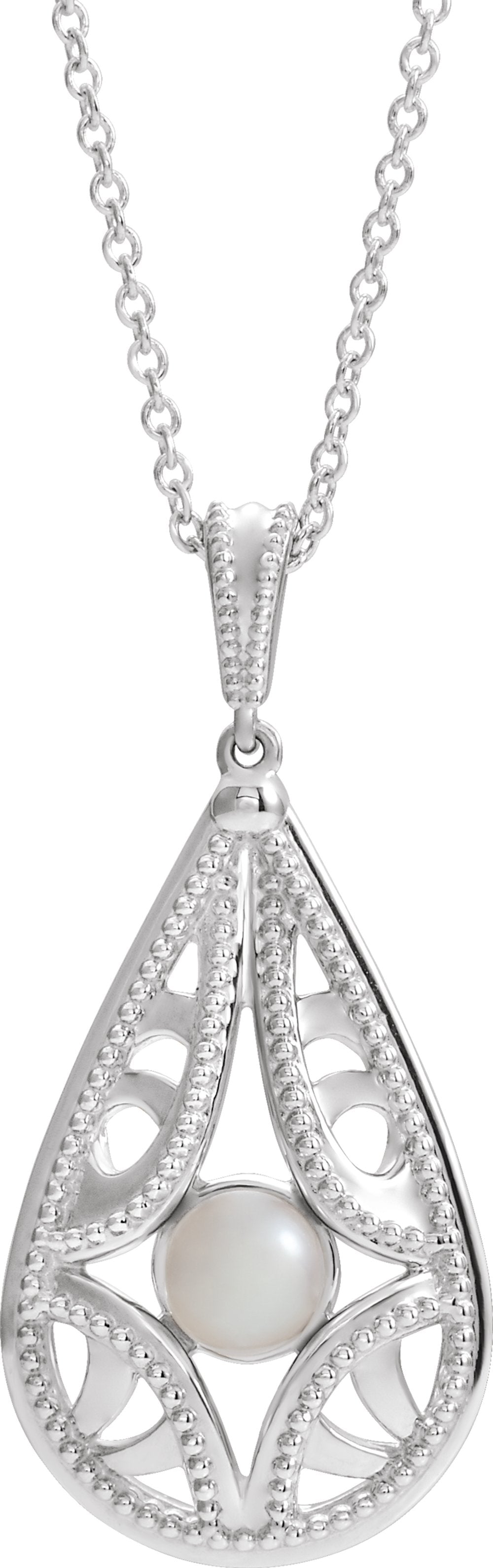 14K White Gold Cultured White Freshwater Pearl Vintage-Inspired 16-18" Necklace