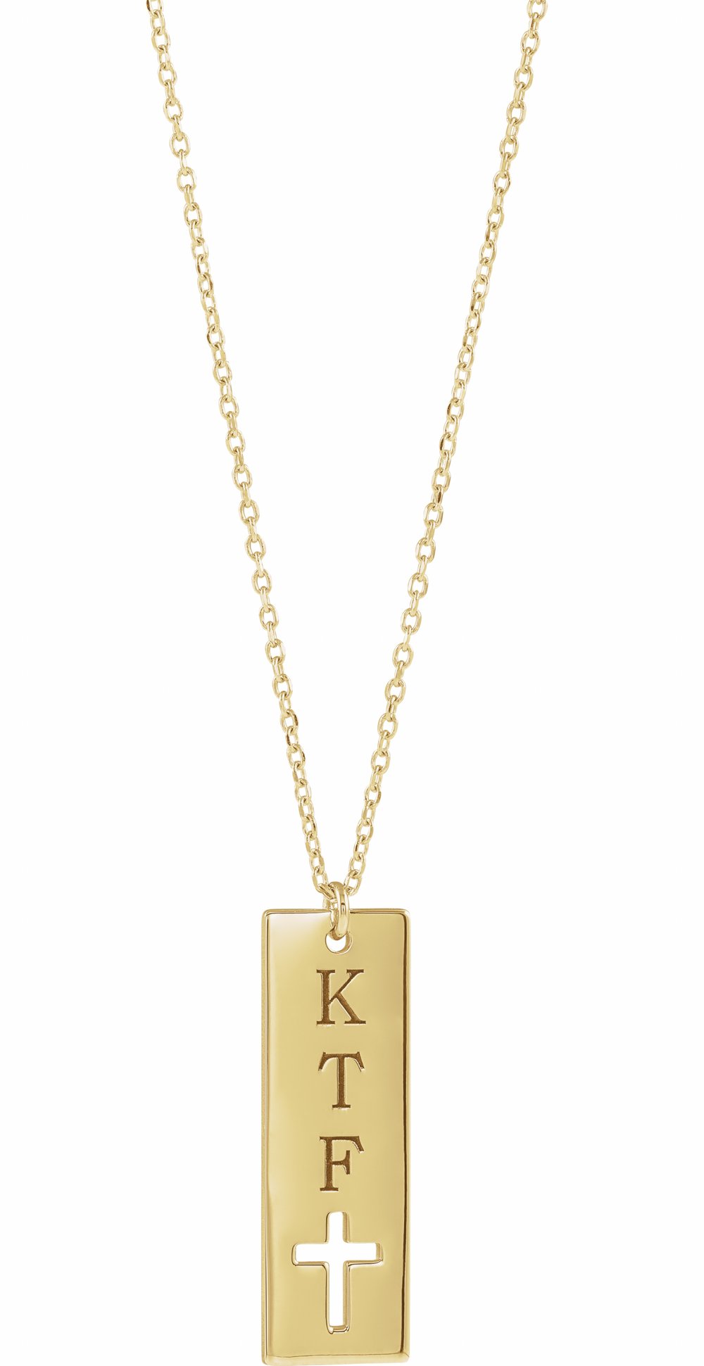 14K Yellow Gold Engravable Pierced Cross Bar 16-18" Necklace