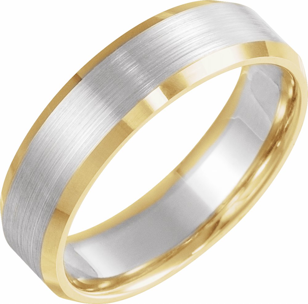 14K Yellow/White/Yellow 6 mm Beveled-Edge Comfort-Fit Flat Band Size 10