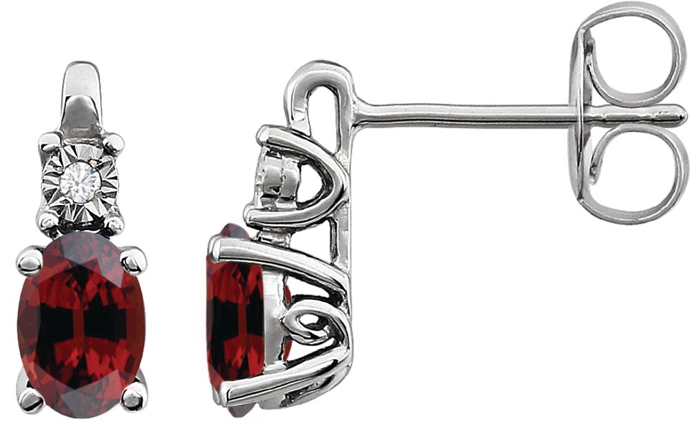 14K White Natural Mozambique Garnet & .02 CTW Natural Diamond Earrings