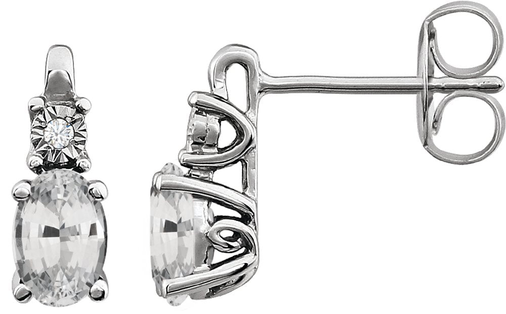 14K White Lab-Grown White Sapphire & .02 CTW Natural Diamond Earrings