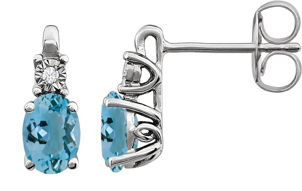 14K White Natural Aquamarine & .02 CTW Natural Diamond Earrings