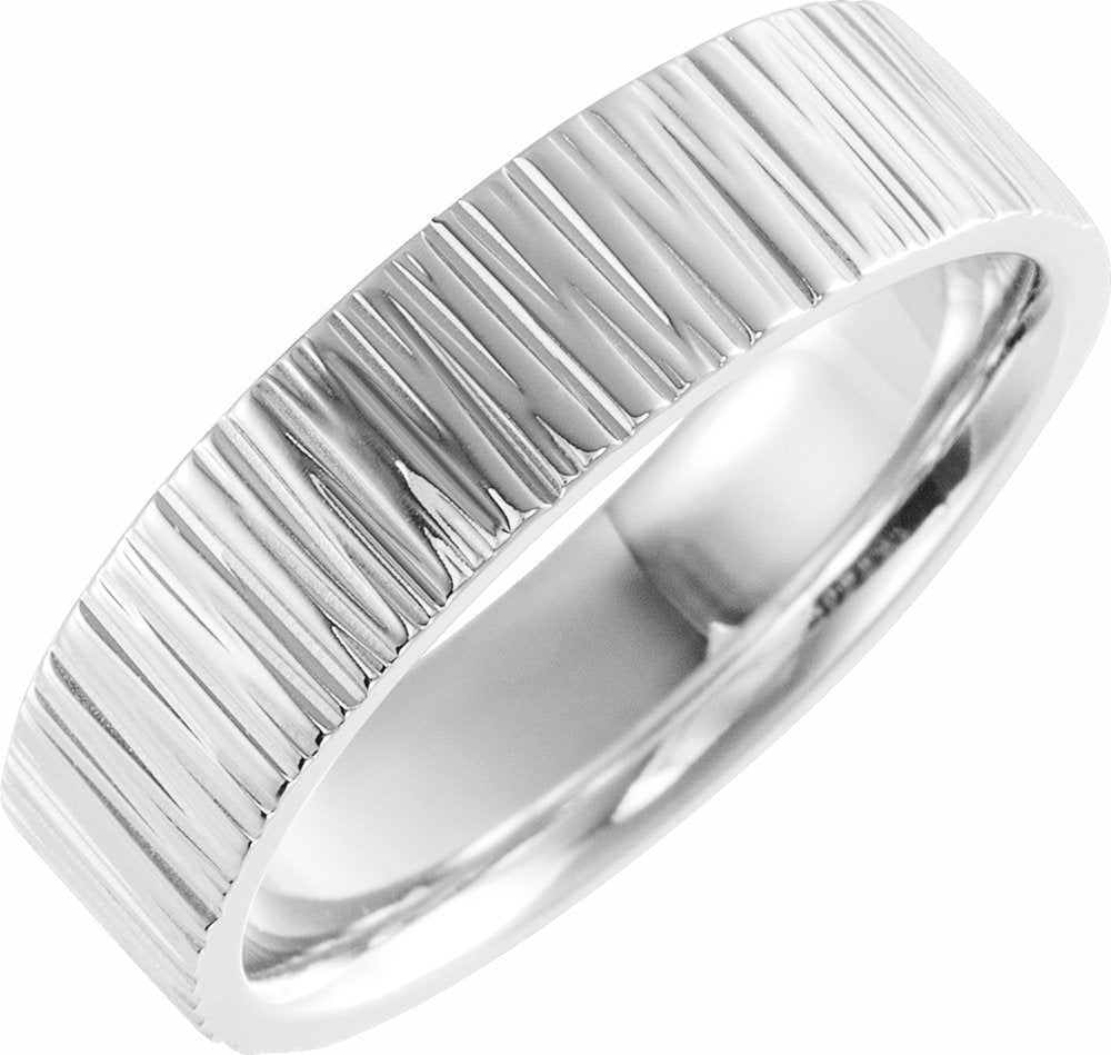 14K White Gold 6 mm Tree Bark-Inspired Comfort-Fit Flat Band Size 6