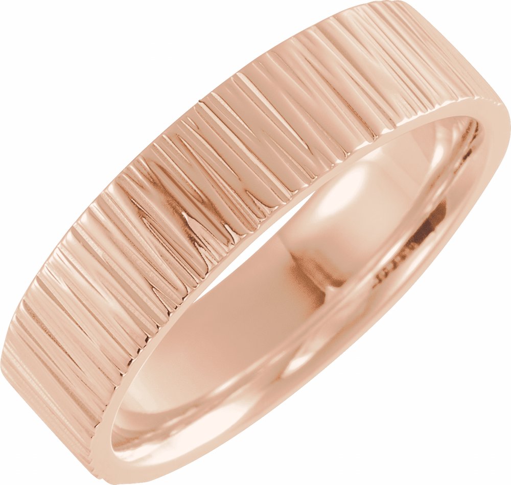 10K Rose Gold 6 mm Tree Bark-Inspired Comfort-Fit Flat Band Size 9.5