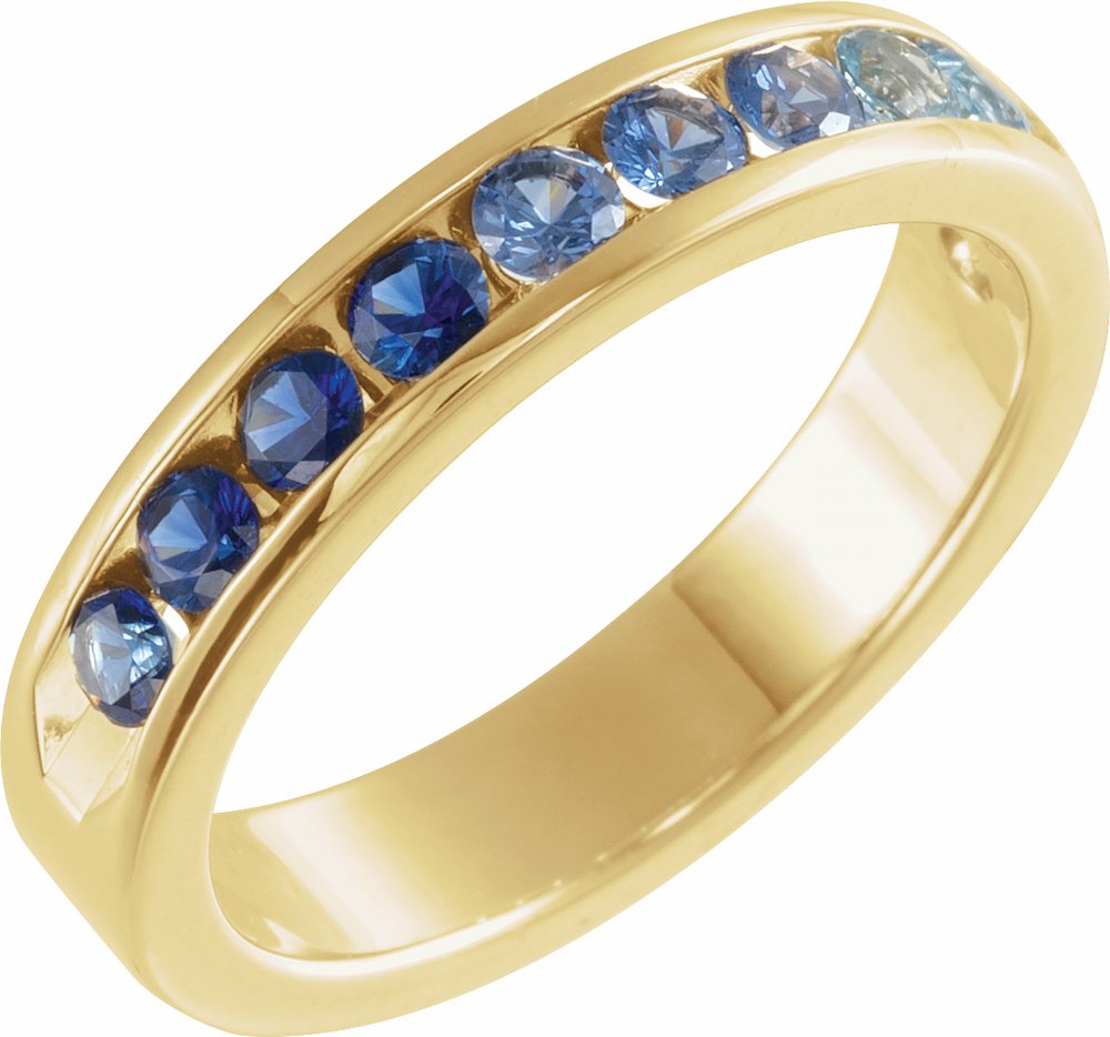 14K Yellow Gold Natural Blue Sapphire & Natural Aquamarine Anniversary Band