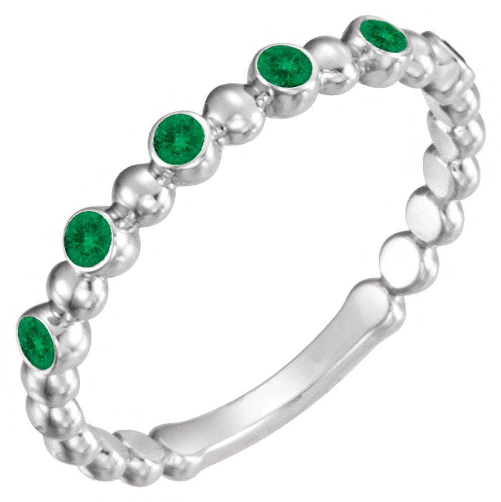 14K White Gold Natural Emerald Stackable Ring