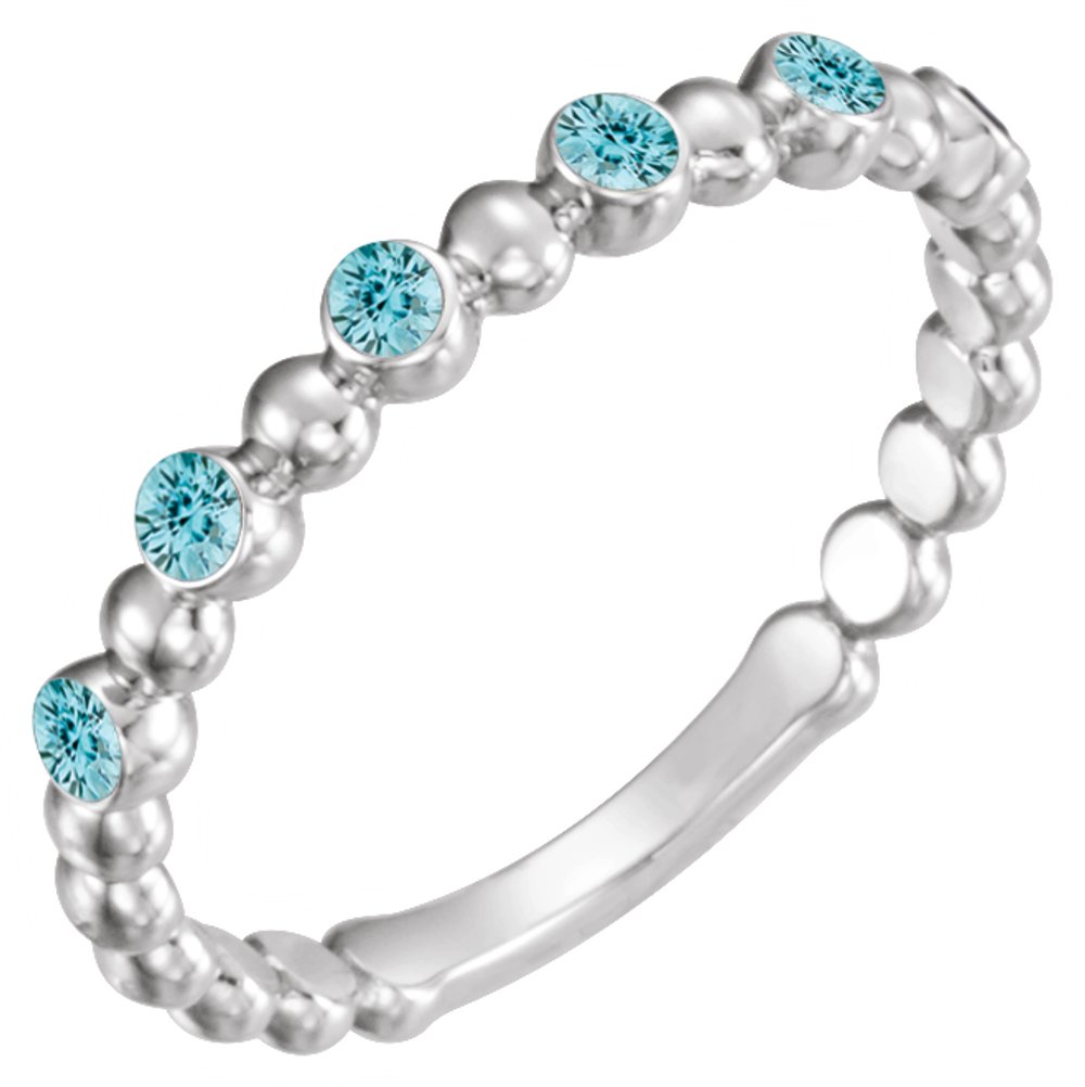 14K White Gold Natural Blue Zircon Stackable Ring