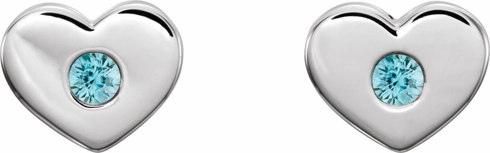 14K White Gold Natural Blue Zircon Heart Earrings