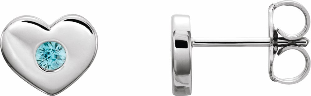 14K White Gold Natural Blue Zircon Heart Earrings