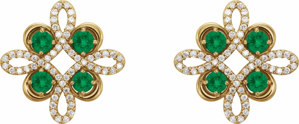 14K Yellow Gold Natural Emerald & 1/4 CTW Natural Diamond Earrings