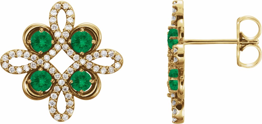 14K Yellow Gold Natural Emerald & 1/4 CTW Natural Diamond Earrings