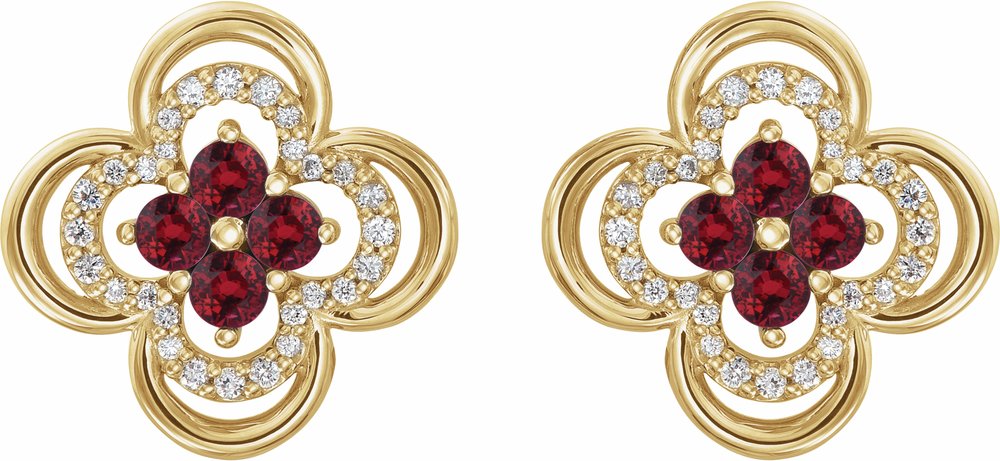 14K Yellow Gold Natural Ruby & 1/5 CTW Natural Diamond Clover Earrings