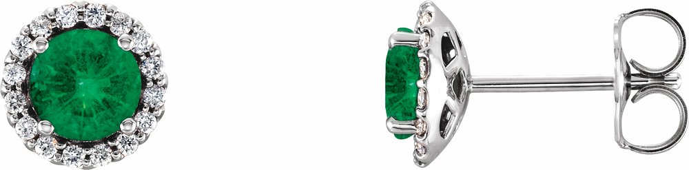 14K White Gold 3 mm Natural Emerald & 1/10 CTW Natural Diamond Earrings