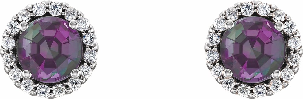 14K White Gold 5 mm Lab-Grown Alexandrite & 1/8 CTW Natural Diamond Earrings