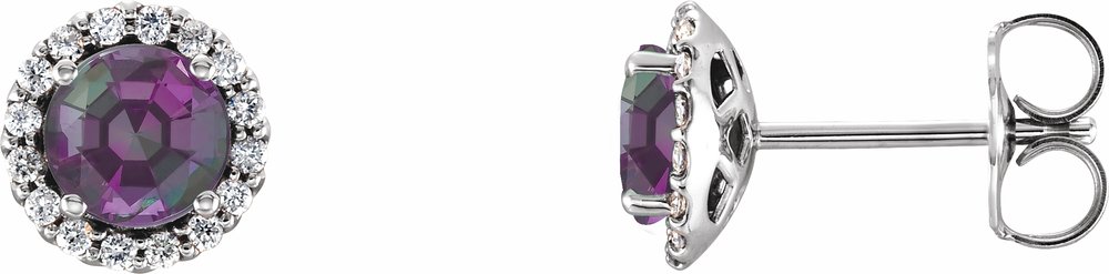 14K White Gold 5 mm Lab-Grown Alexandrite & 1/8 CTW Natural Diamond Earrings