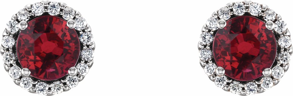 14K White 4 mm Lab-Grown Ruby & 1/10 CTW Natural Diamond Earrings