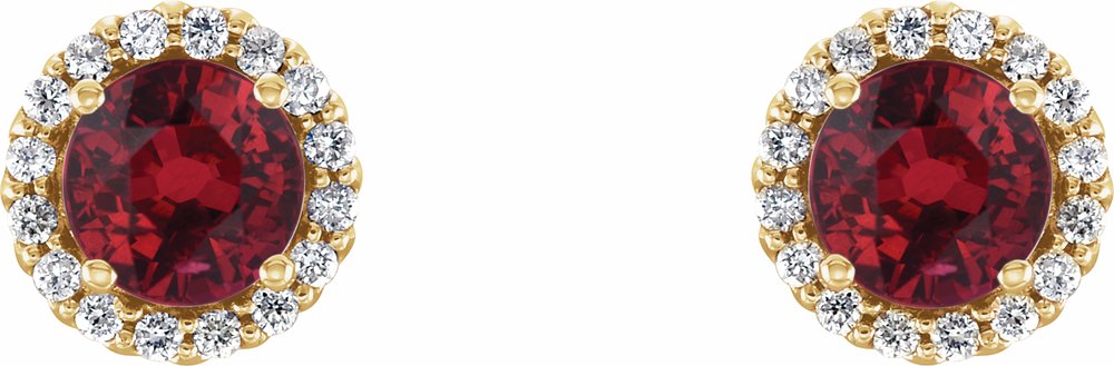 14K Yellow Gold 4 mm Lab-Grown Ruby & 1/10 CTW Natural Diamond Earrings
