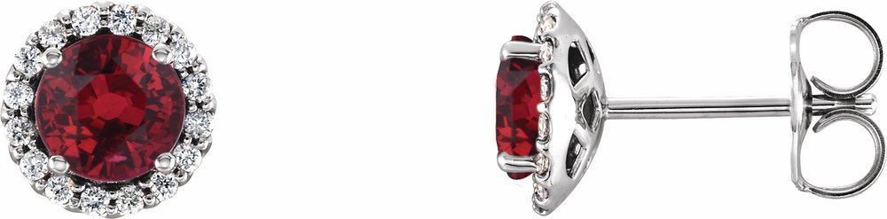 14K White 4 mm Lab-Grown Ruby & 1/10 CTW Natural Diamond Earrings