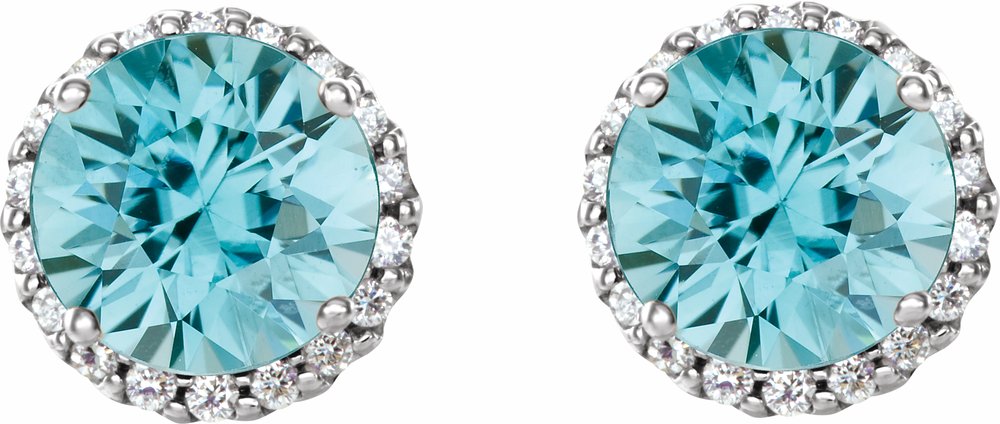 14K White Gold 5 mm Natural Blue Zircon & 1/8 CTW Natural Diamond Earrings