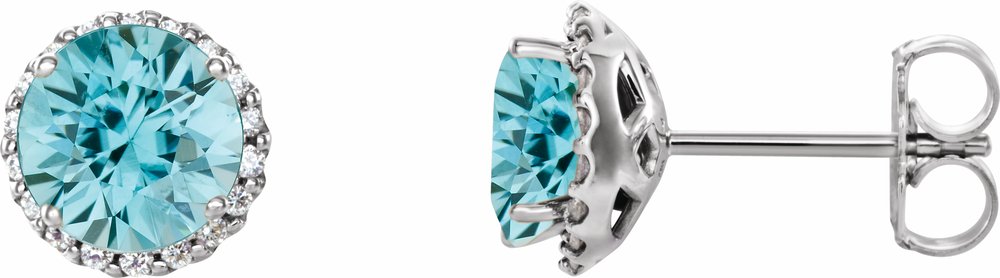 14K White Gold 5 mm Natural Blue Zircon & 1/8 CTW Natural Diamond Earrings