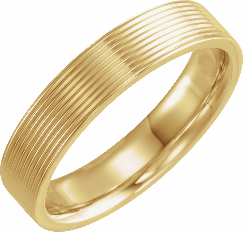 14K Yellow Gold 5 mm Ridged Comfort-Fit Flat Band Size 8