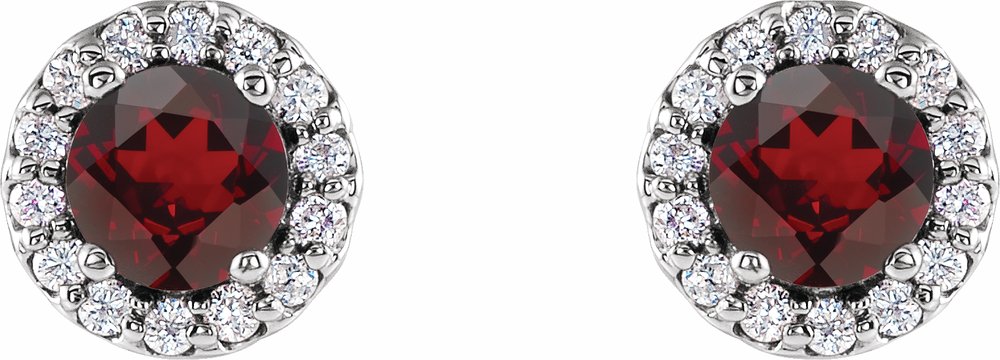 14K White Gold 4 mm Natural Mozambique Garnet & 1/10 CTW Natural Diamond Earrings