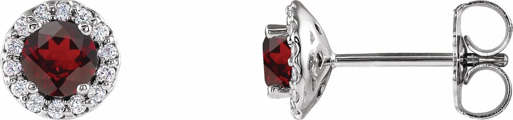 14K White Gold 4 mm Natural Mozambique Garnet & 1/10 CTW Natural Diamond Earrings