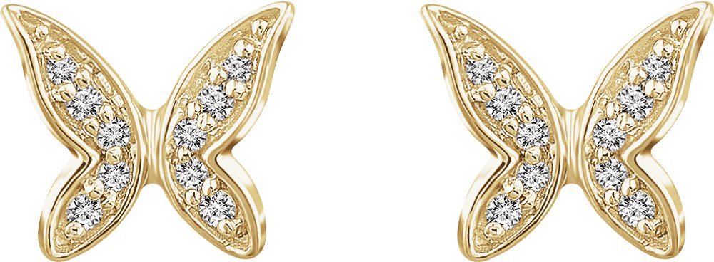 14K Yellow Gold .07 CTW Natural Diamond Butterfly Youth Earrings