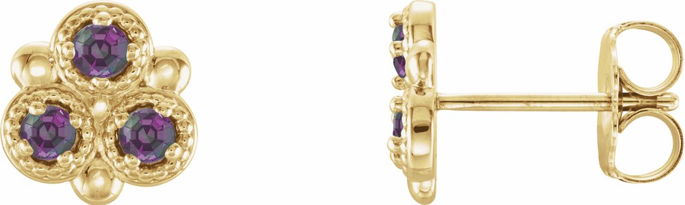 14K Yellow Gold Lab-Grown Alexandrite Three-Stone Earrings