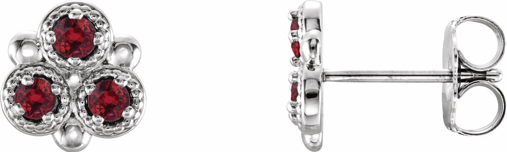 14K White Gold Natural Ruby Three-Stone Earrings
