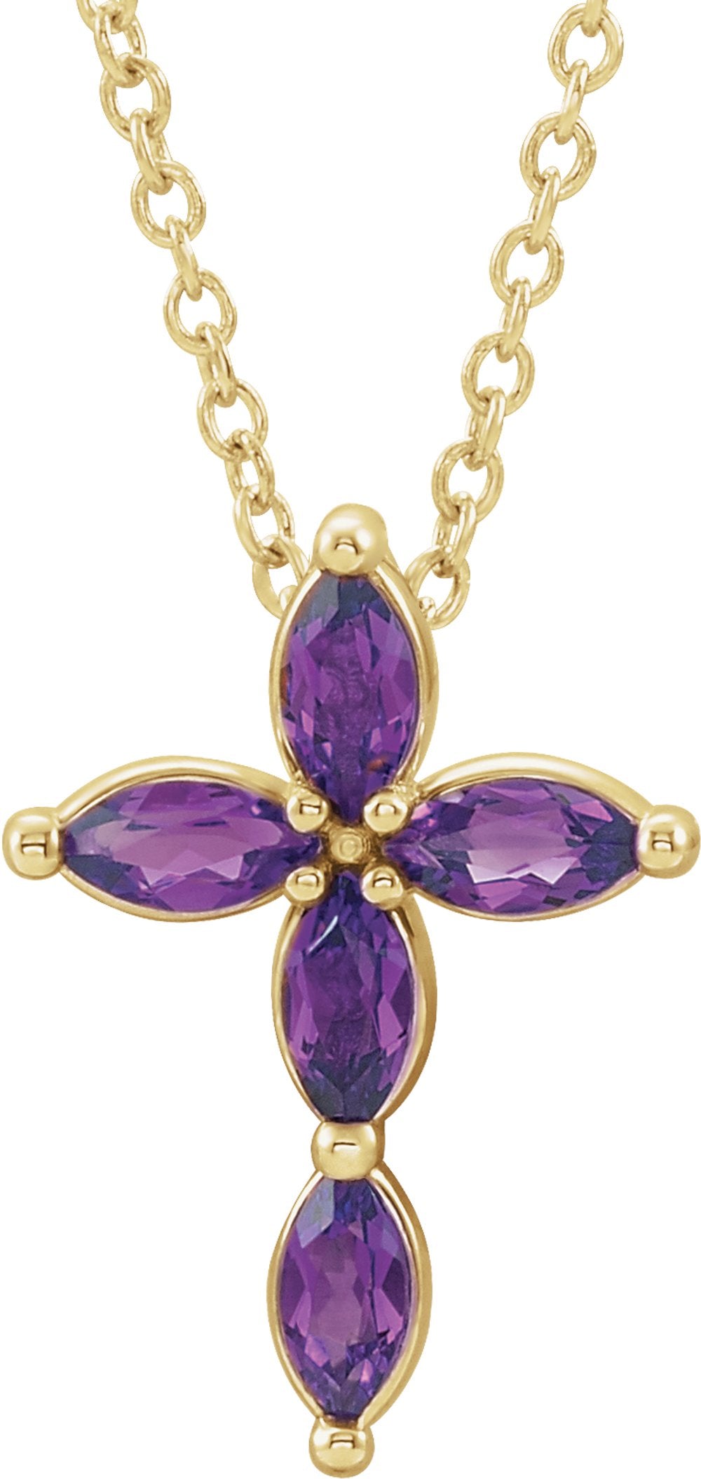 14K Yellow Gold Natural Amethyst Cross 16-18" Necklace