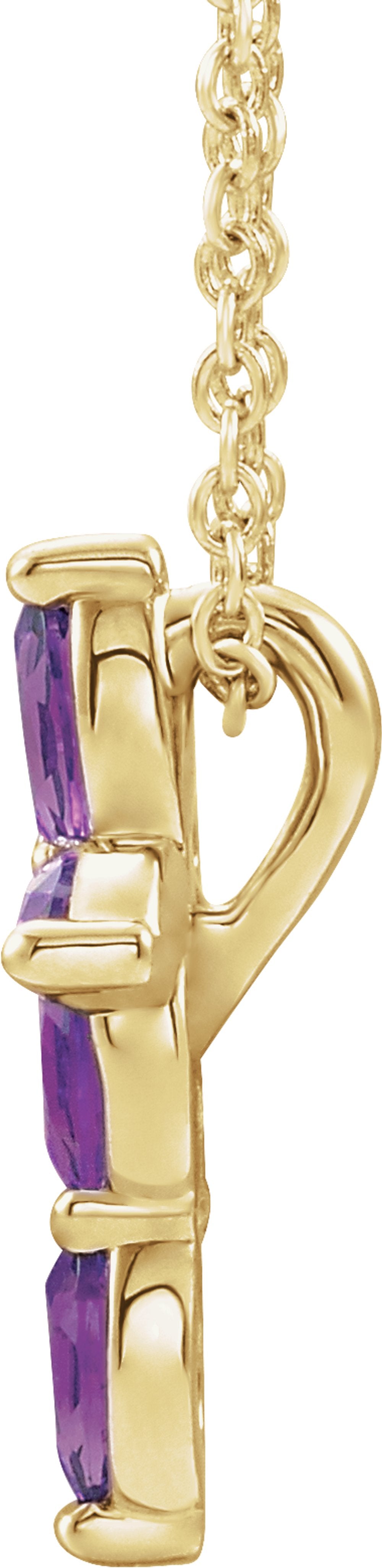 14K Yellow Gold Natural Amethyst Cross 16-18" Necklace