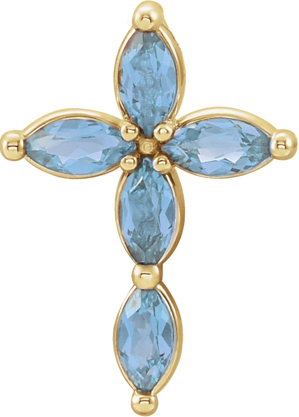 14K Yellow Gold Natural Aquamarine Cross Pendant