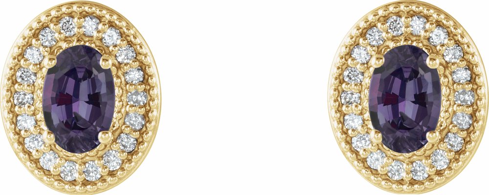14K Yellow Gold 7x5 mm Lab-Grown Alexandrite & 1/6 CTW Natural Diamond Halo-Style Earrings