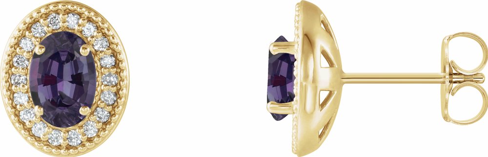 14K Yellow Gold 7x5 mm Lab-Grown Alexandrite & 1/6 CTW Natural Diamond Halo-Style Earrings