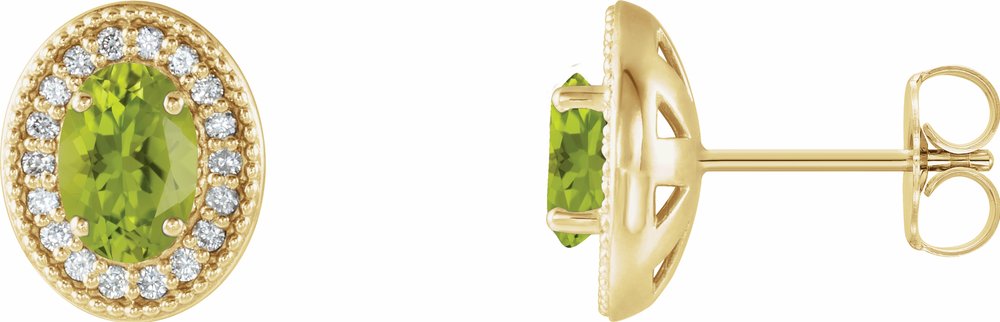 14K Yellow Gold 6x4 mm Natural Peridot & 1/5 CTW Natural Diamond Halo-Style Earrings
